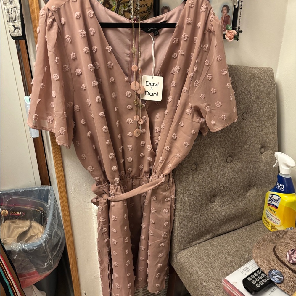 Davi & Dani Blush Pink Embroidered Dress